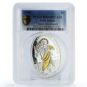 Cook Islands 5 dollars Saint Christopher Child Gilt PR69 PCGS silver coin 2009
