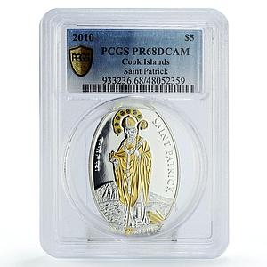 Cook Islands 5 dollars Religion Saint Patrick Gilt PR68 PCGS silver coin 2010