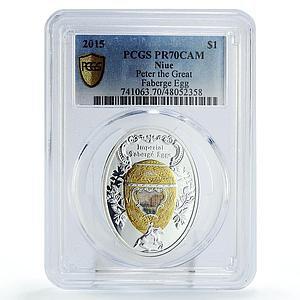 Niue 1 dollar Faberge Eggs Peter the Great Art PR70 PCGS silver coin 2015