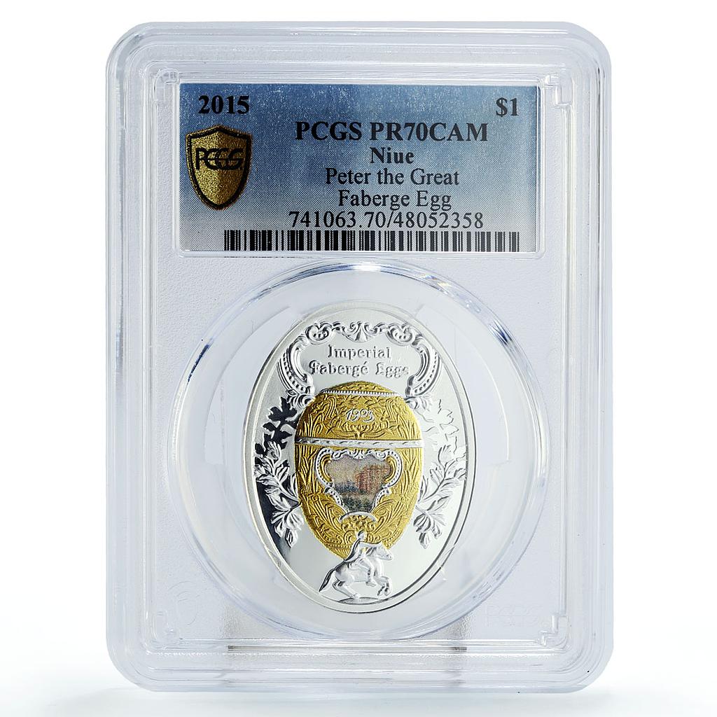 Niue 1 dollar Faberge Eggs Peter the Great Art PR70 PCGS silver coin 2015