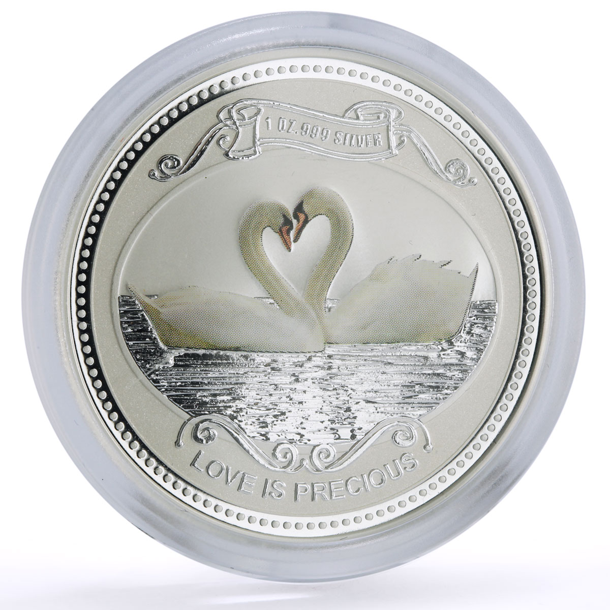 Cook Islands 2 dollars Love is Precious Swans Birds colored silver coin 2008