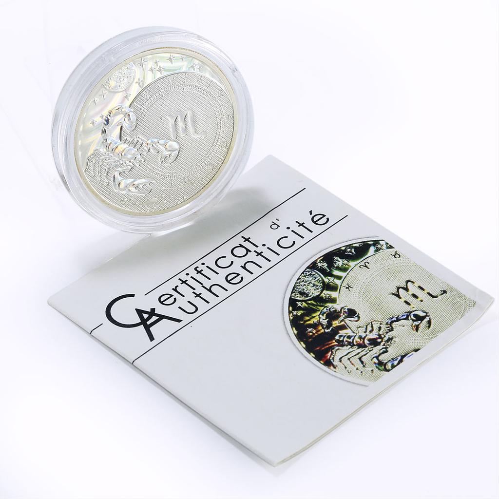 Cameroon 500 francs Zodiac Signs series Scorpio hologram silver coin 2010