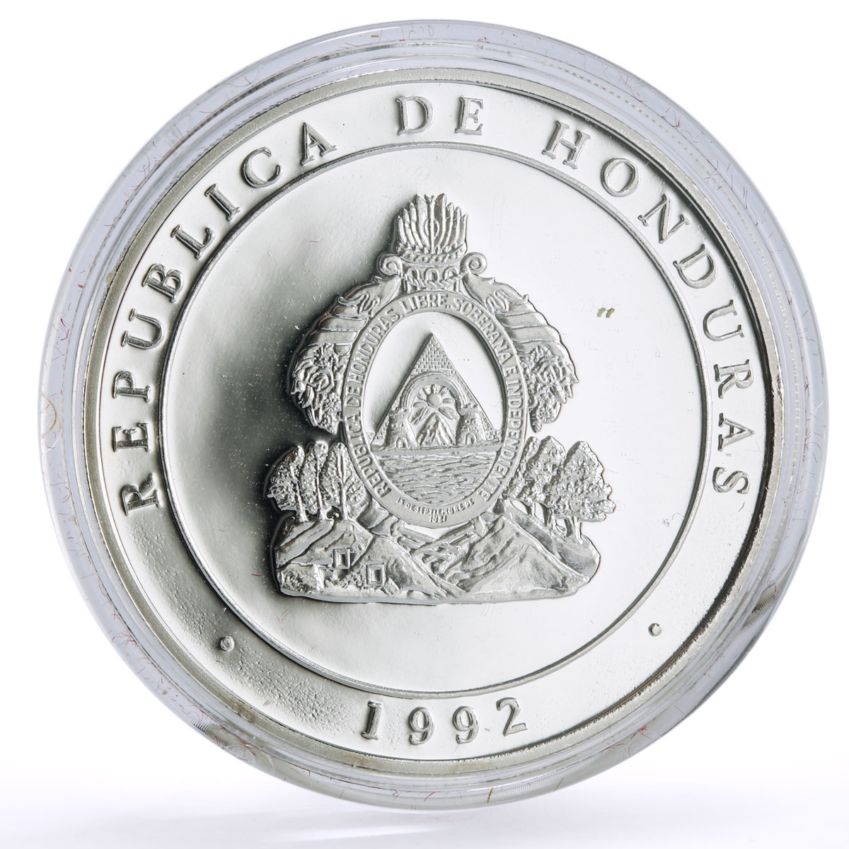 Honduras 100 lempiras Two Worlds Encounter America Discovery Ship Ag coin 1992
