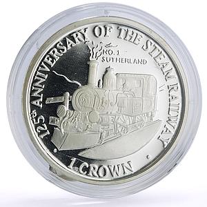 Isle of Man 1 crown Steam Railway Locomotive Sutherland Train silver coin 1998