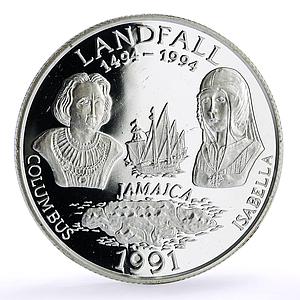 Jamaica 25 dollars Landfall Columbus Isabella Ship Clipper silver coin 1991