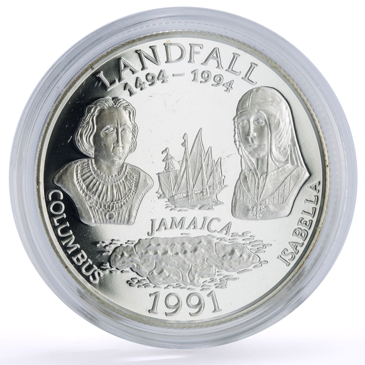 Jamaica 25 dollars Landfall Columbus Isabella Ship Clipper silver coin 1991