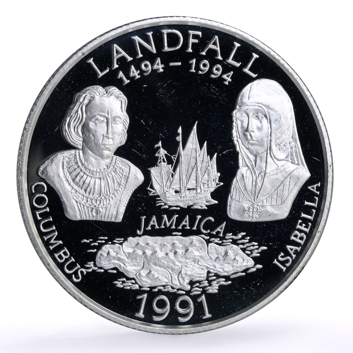 Jamaica 25 dollars Landfall Columbus Isabella Ship Clipper silver coin 1991