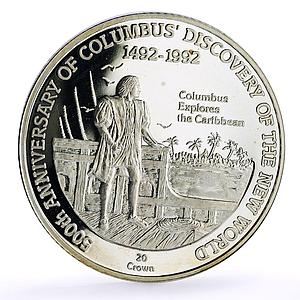 Turks and Caicos Islands 20 crowns Columbus Caribbean silver coin 1991