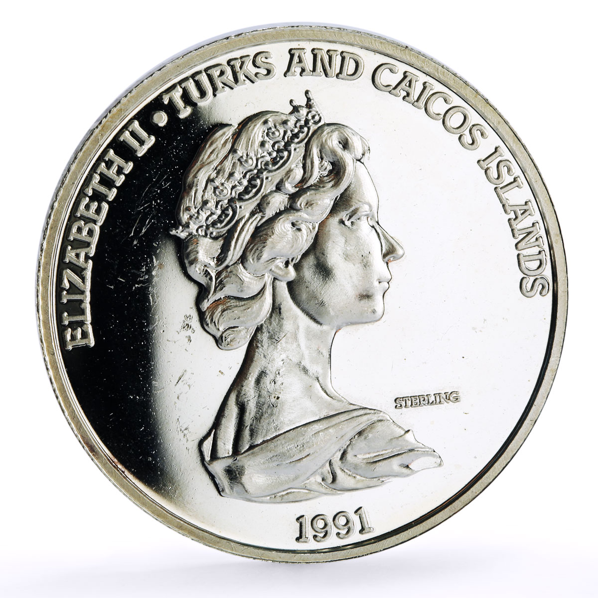 Turks and Caicos Islands 20 crowns Columbus Caribbean silver coin 1991