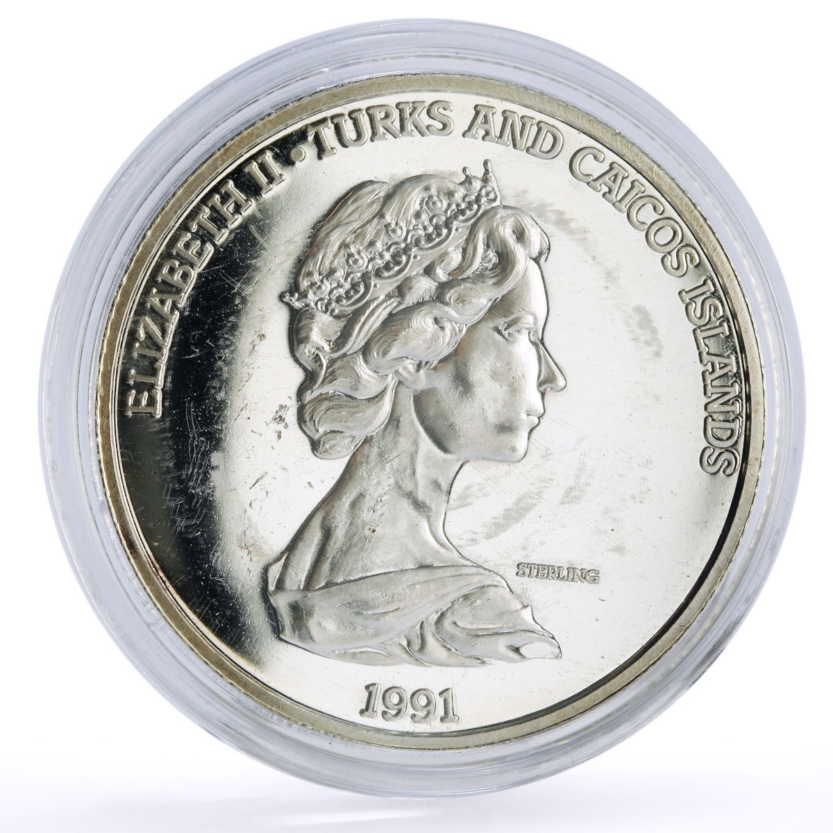 Turks and Caicos Islands 20 crowns Columbus Caribbean silver coin 1991