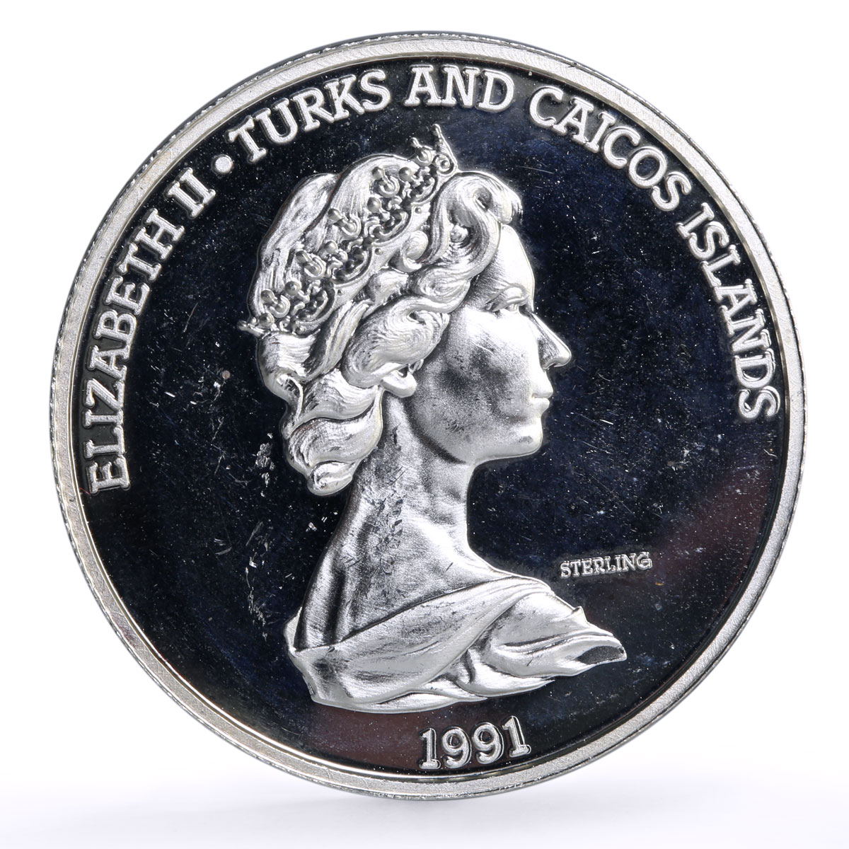 Turks and Caicos Islands 20 crowns Columbus Caribbean silver coin 1991