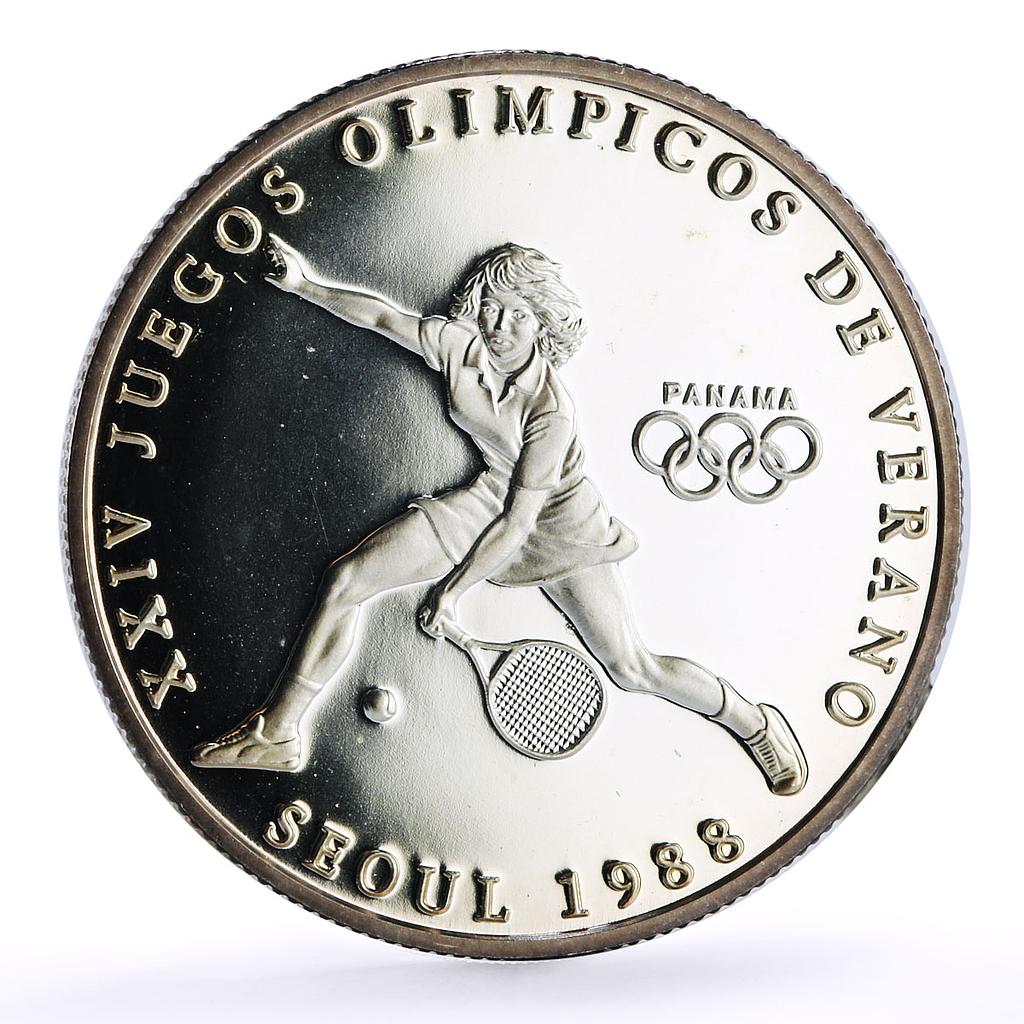 Panama 1 balboa Seoul Olympic Games series Tennis proof silver coin 1988