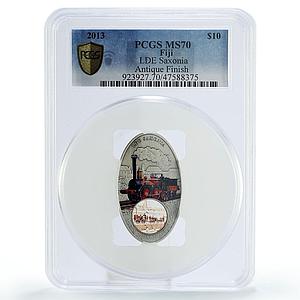 Fiji 10 $ Trains Railways LED Saxonia Locomotive MS70 PCGS silver coin 2013