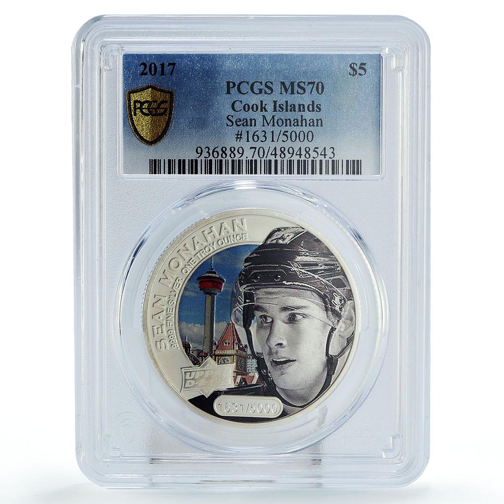 Cook Islands 5 dollars Upper Deck Sean Monahan Hockey MS70 PCGS silver coin 2017