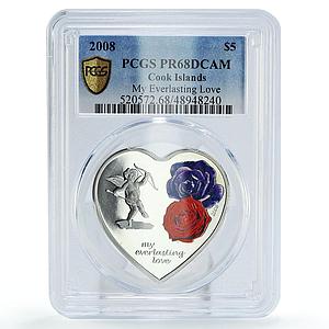 Cook Islands 5 dollars Everlasting Love Cupid Roses PR68 PCGS silver coin 2008