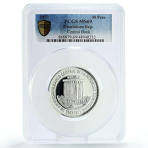 Dominican Rep. 30 pesos Central Bank 30th Anniversary MS69 PCGS silver coin 1977