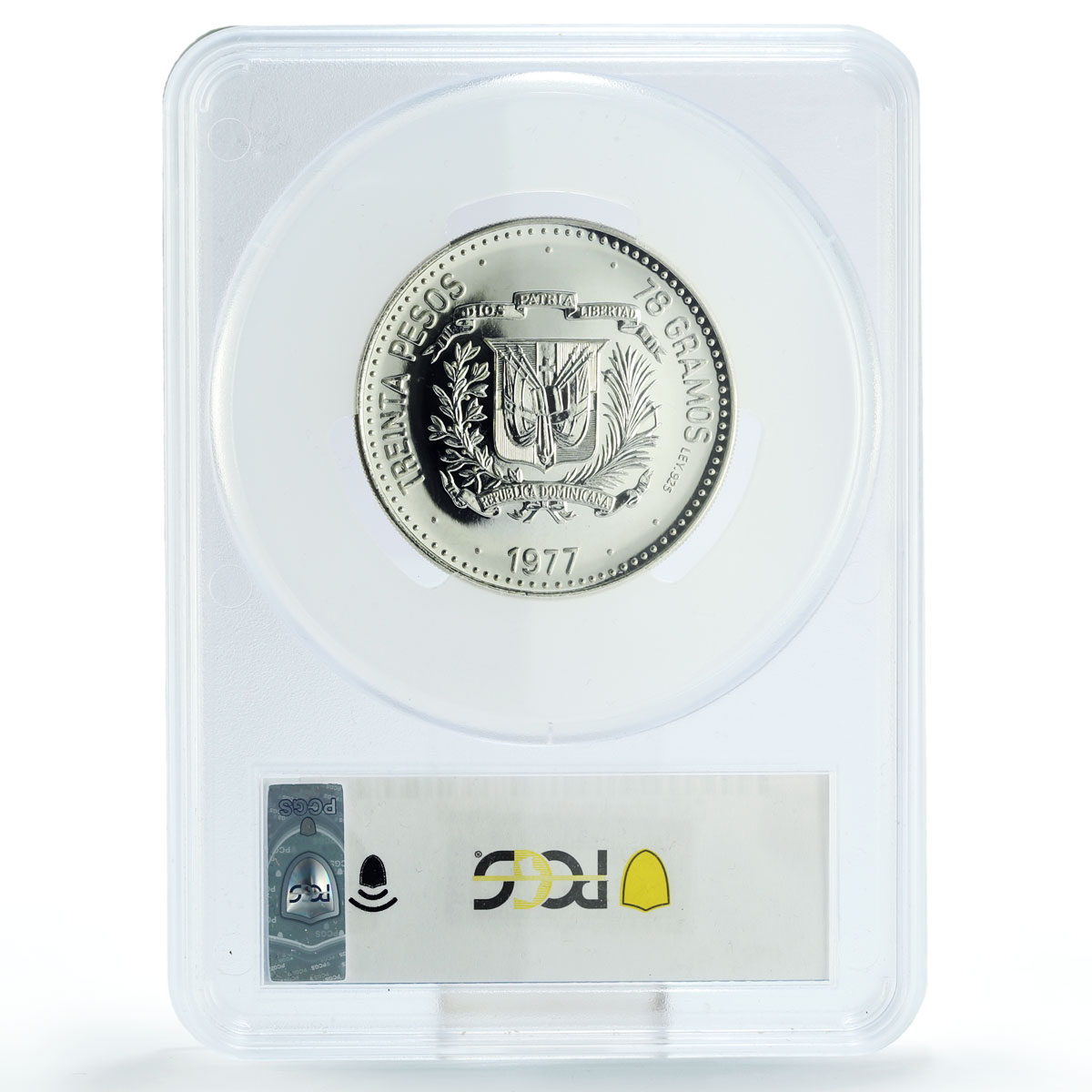 Dominican Rep. 30 pesos Central Bank 30th Anniversary MS69 PCGS silver coin 1977