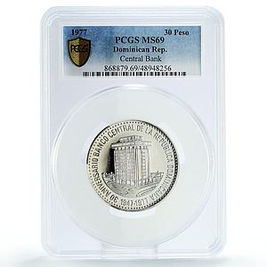 Dominican Rep. 30 pesos Central Bank 30th Anniversary MS69 PCGS silver coin 1977