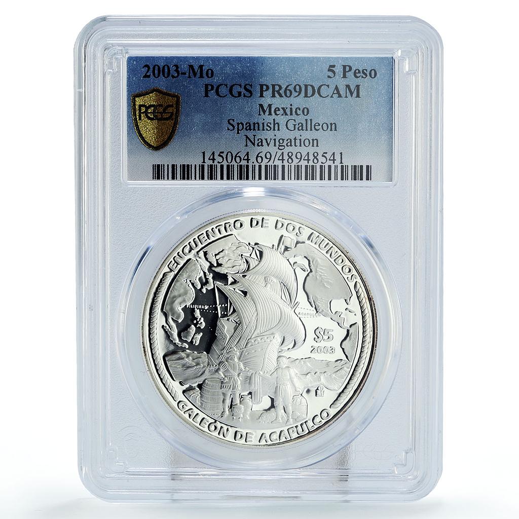 Mexico 5 pesos Navigation Acapulco Galleon Ship Clipper PR69 PCGS Ag coin 2003