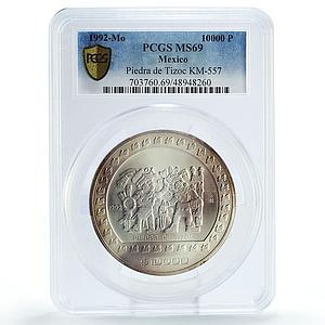 Mexico 10000 pesos Precolombina Piedra de Tizoc MS69 PCGS 5 oz silver coin 1992