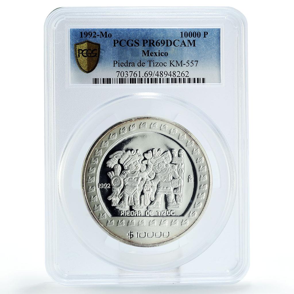 Mexico 10000 pesos Precolombina Piedra de Tizoc PR69 PCGS 5 oz silver coin 1992