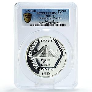 Mexico 10 pesos Precolombina Piramide Castillo PR69 PCGS 5 oz silver coin 1994