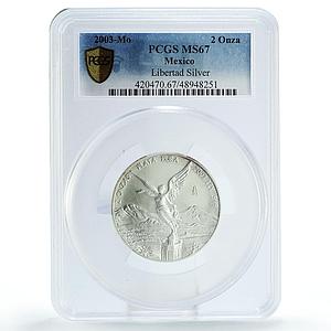 Mexico 2 onzas Libertad Angel of Independence MS67 PCGS silver coin 2003