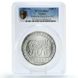 Mexico 10000 pesos Precolombina Piedra de Tizoc MS67 PCGS 5 oz silver coin 1992