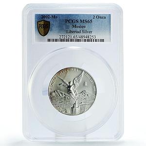 Mexico 2 onzas Libertad Angel of Independence MS65 PCGS silver coin 2002