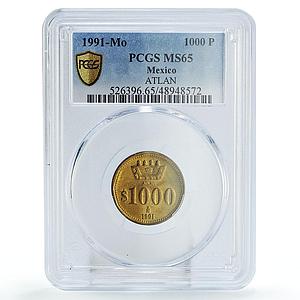 Mexico 1000 pesos ATLAN Monetary Reform Unissued Type MS65 PCGS bronze coin 1991