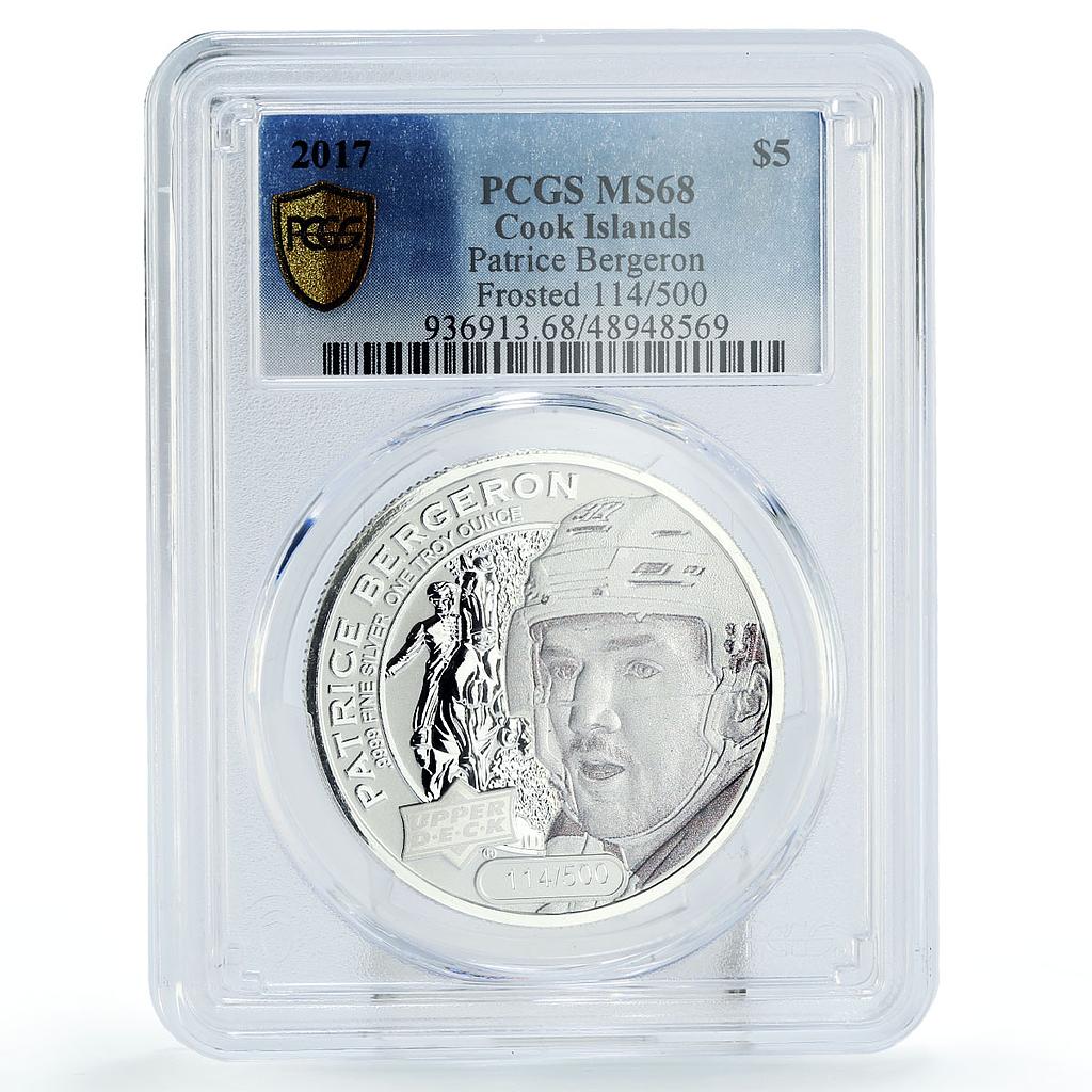 Cook Islands 5 dollars Upper Deck Bergerone Hockey MS68 PCGS silver coin 2017