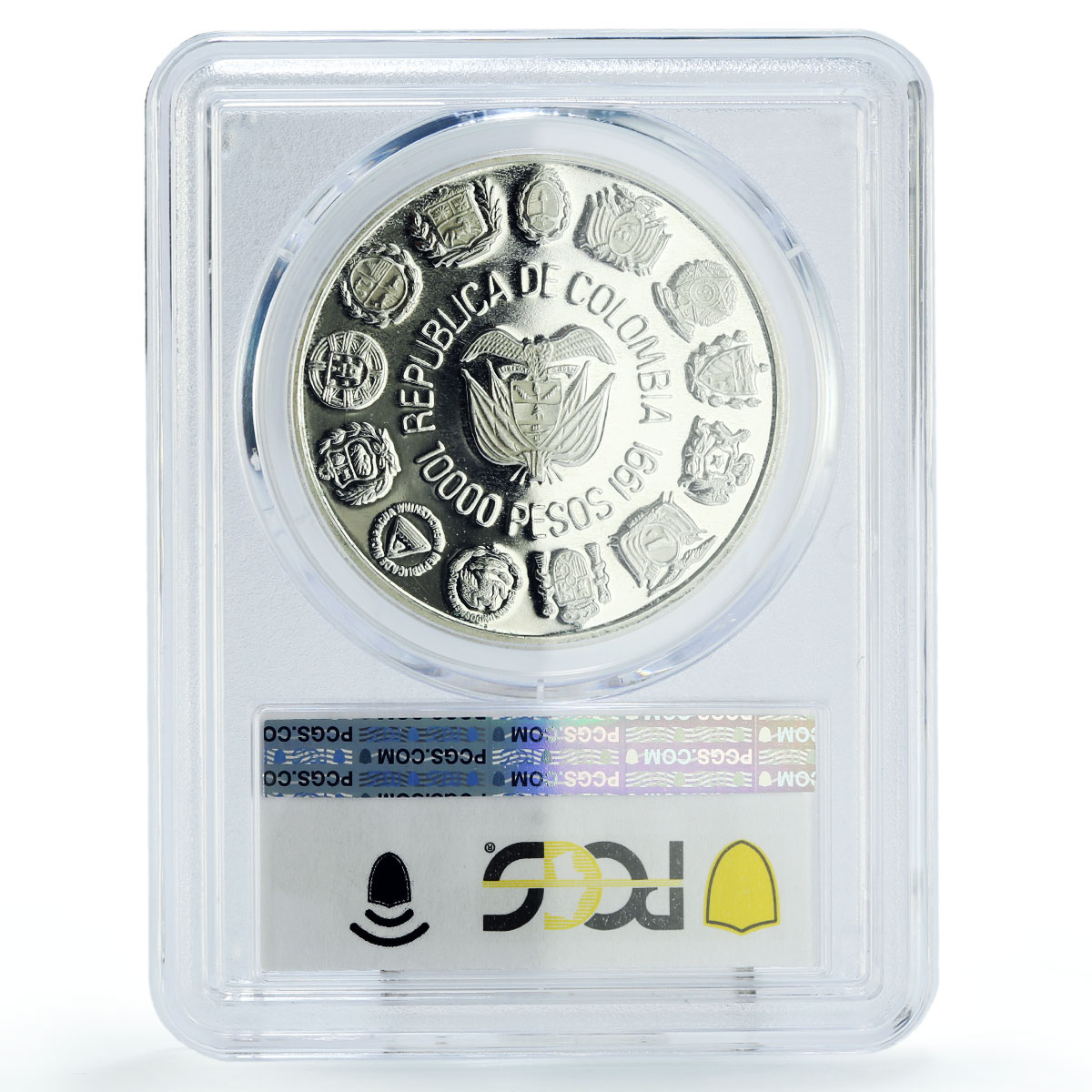 Colombia 10000 pesos Two Worlds Encounter Santa Fe Bogota PR63 PCGS Ag coin 1991