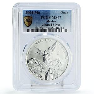 Mexico 1 onza Libertad Angel of Independence MS67 PCGS silver coin 2004
