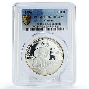 Vietnam 100 dong FAO World Food Day Summit Rice Field PR67 PCGS silver coin 1996