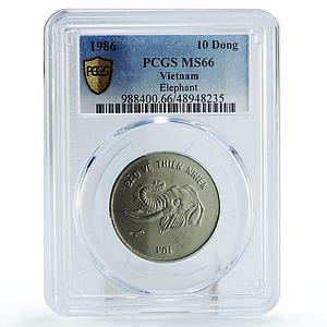 Vietnam 10 dong Conservation Wildlife Elephant Fauna MS66 PCGS CuNi coin 1986
