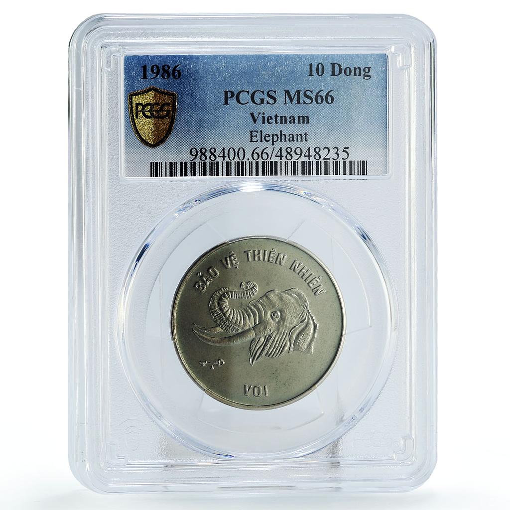 Vietnam 10 dong Conservation Wildlife Elephant Fauna MS66 PCGS CuNi coin 1986