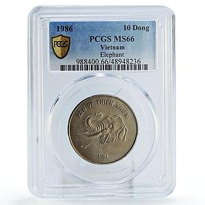 Vietnam 10 dong Conservation Wildlife Elephant Fauna MS66 PCGS CuNi coin 1986