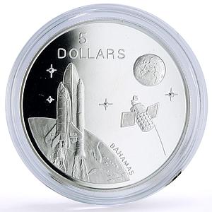 Bahamas 5 dollars Space Shuttle Rocket Sattelite Stars proof silver coin 1994