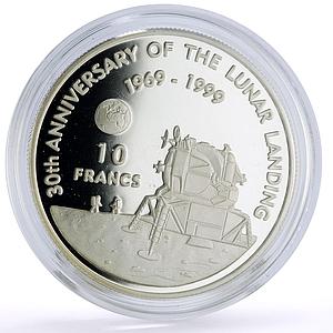 Congo 10 francs Lunar Landing Moon Spaceship Cosmonauts proof silver coin 1999