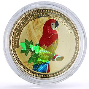 Congo 10 francs Protection Wildlife Red Parrot Fauna Hologram silver coin 2000