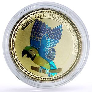 Congo 10 francs Protection Wildlife Green Parrot Fauna Hologram silver coin 2000