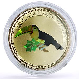 Congo 10 francs Protection Wildlife Toucan Bird Fauna Hologram silver coin 2000