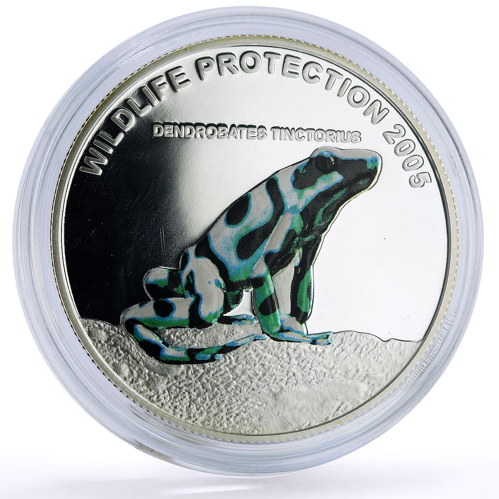 Liberia 10 dollars Protection Wildlife Green Frog Fauna proof silver coin 2005