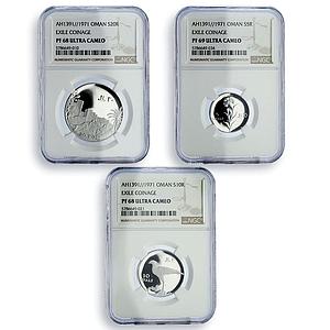 Oman set of 3 coins Imam Ghalib Exile Coinage PF68 PF69 NGC silver coins 1971