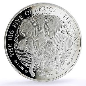 Rwanda 500 francs Africa Big Five Wildlife Elephant Fauna proof silver coin 2010