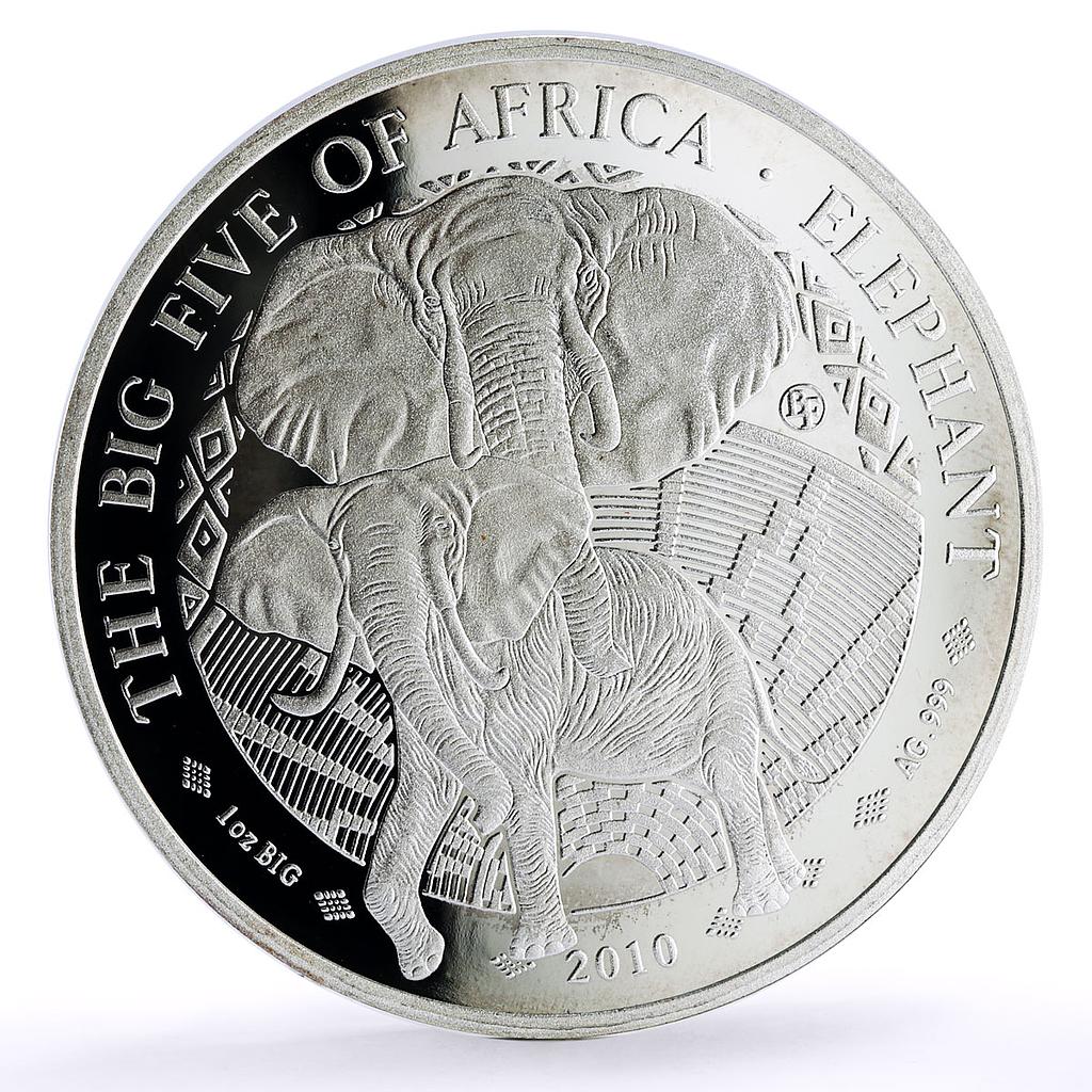 Rwanda 500 francs Africa Big Five Wildlife Elephant Fauna proof silver coin 2010