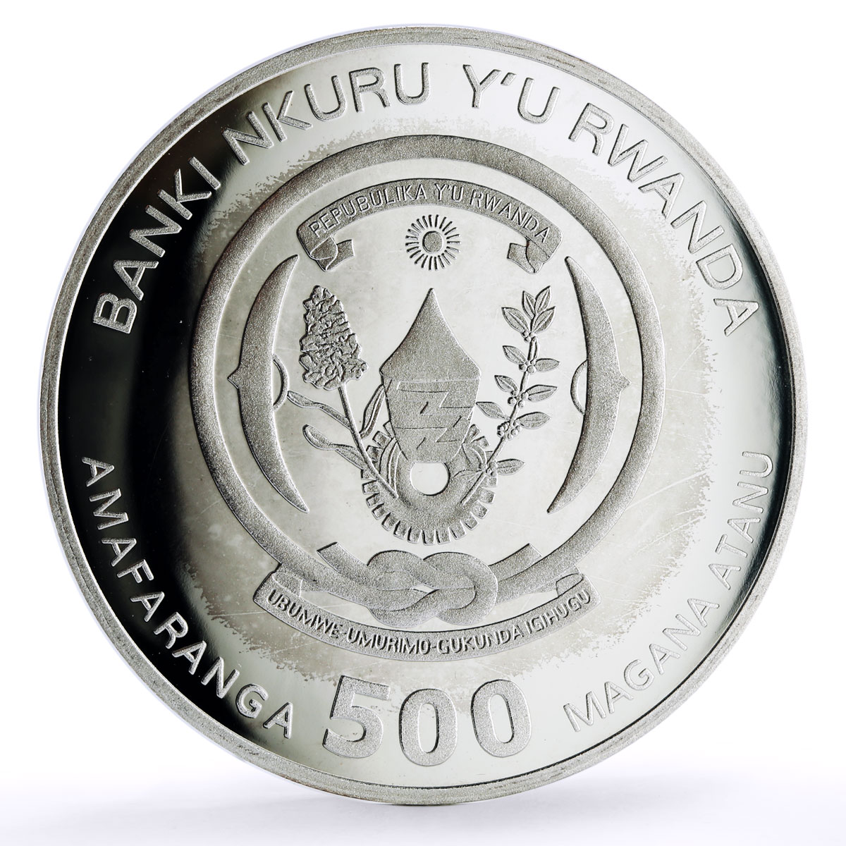 Rwanda 500 francs Africa Big Five Wildlife Elephant Fauna proof silver coin 2010