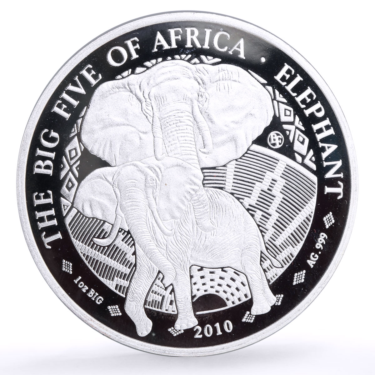 Rwanda 500 francs Africa Big Five Wildlife Elephant Fauna proof silver coin 2010