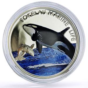 Tokelau 5 dollars Marine Life Orca Killer Whale Fauna proof silver coin 2012