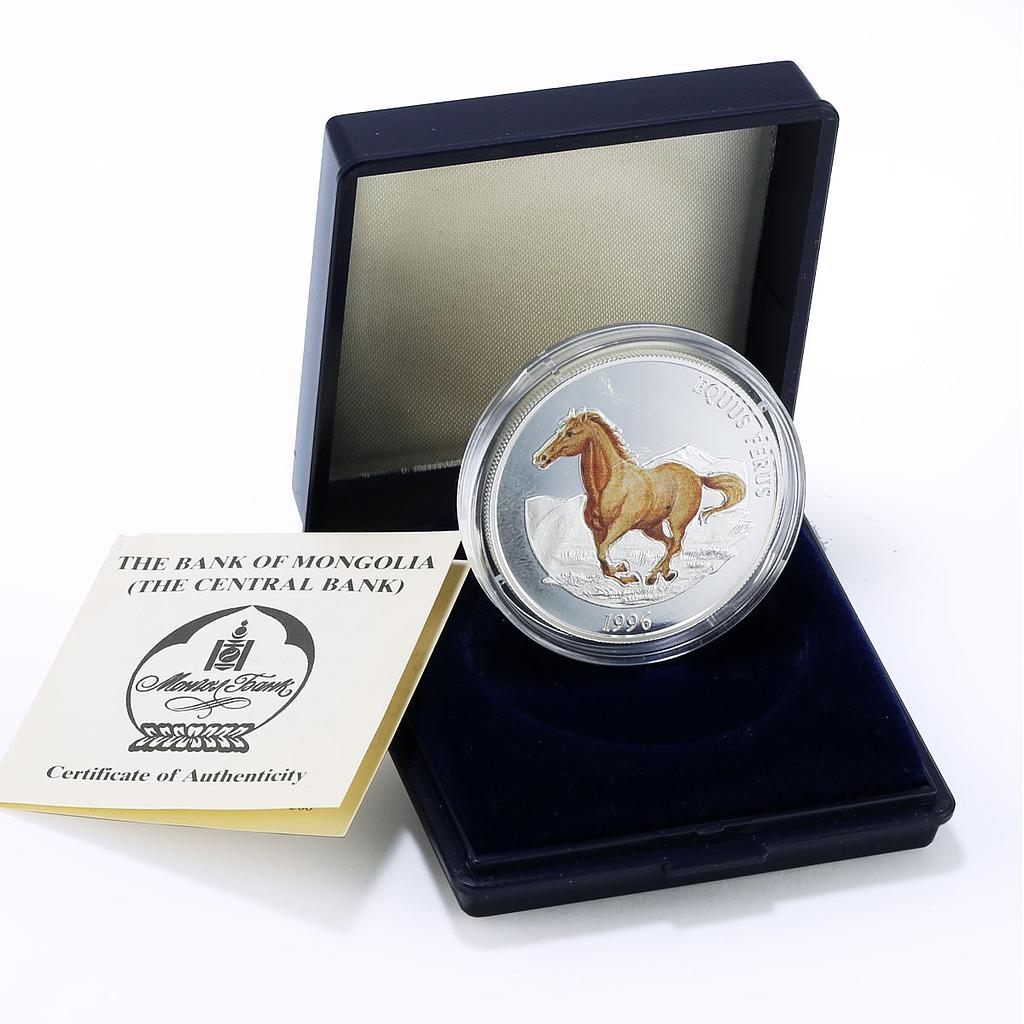 Mongolia 500 togrog Conservation Wildlife Horse Fauna proof silver coin 1996